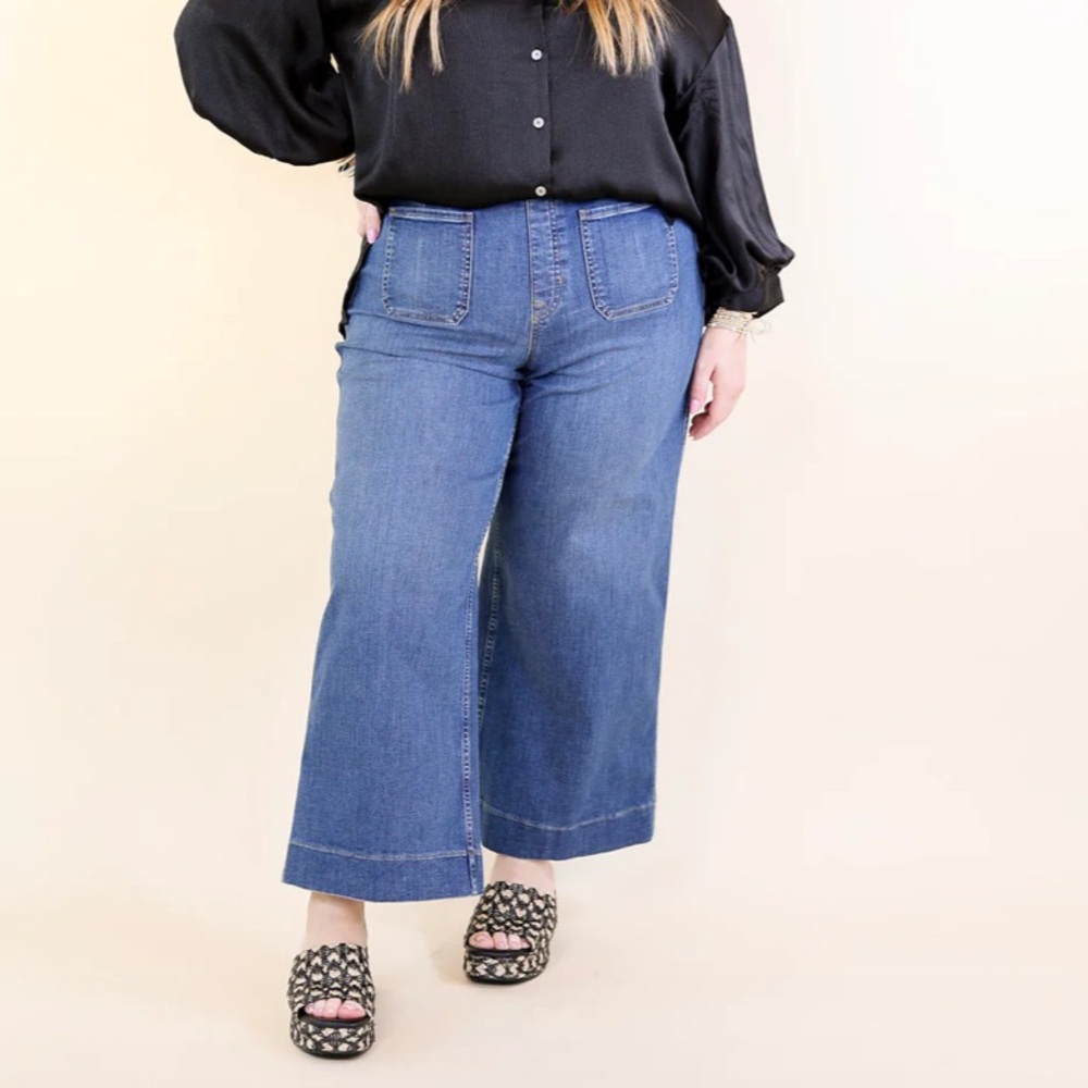 SPANX Every wear Cropped Wide Leg Denim Jeans With Patch Pockets Size 3X - Picture 2 of 12